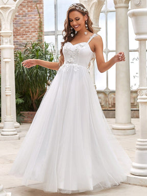 Color=Cream | Elegant Sweetheart Sleeveless Applique Maxi Wedding Dress-Cream 1