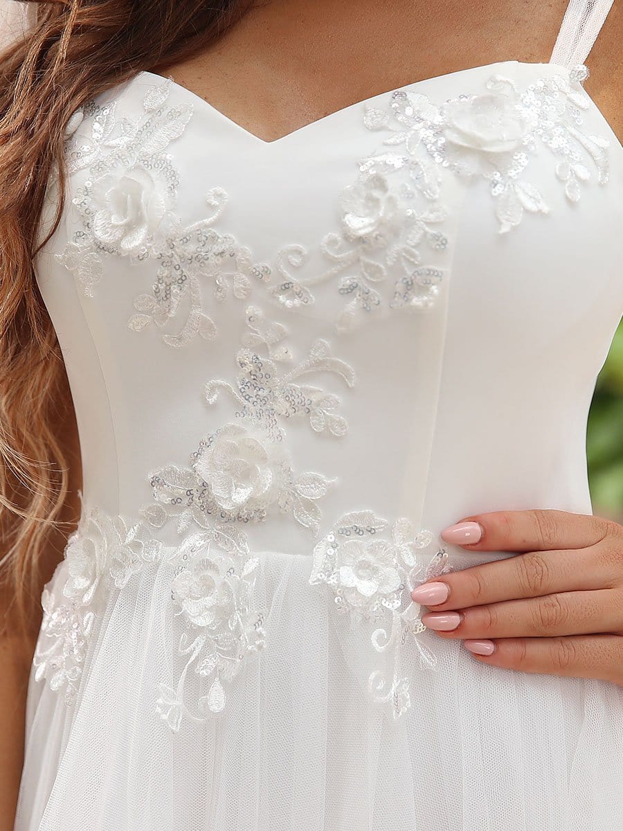 Color=Cream | Elegant Sweetheart Sleeveless Applique Maxi Wedding Dress-Cream 4