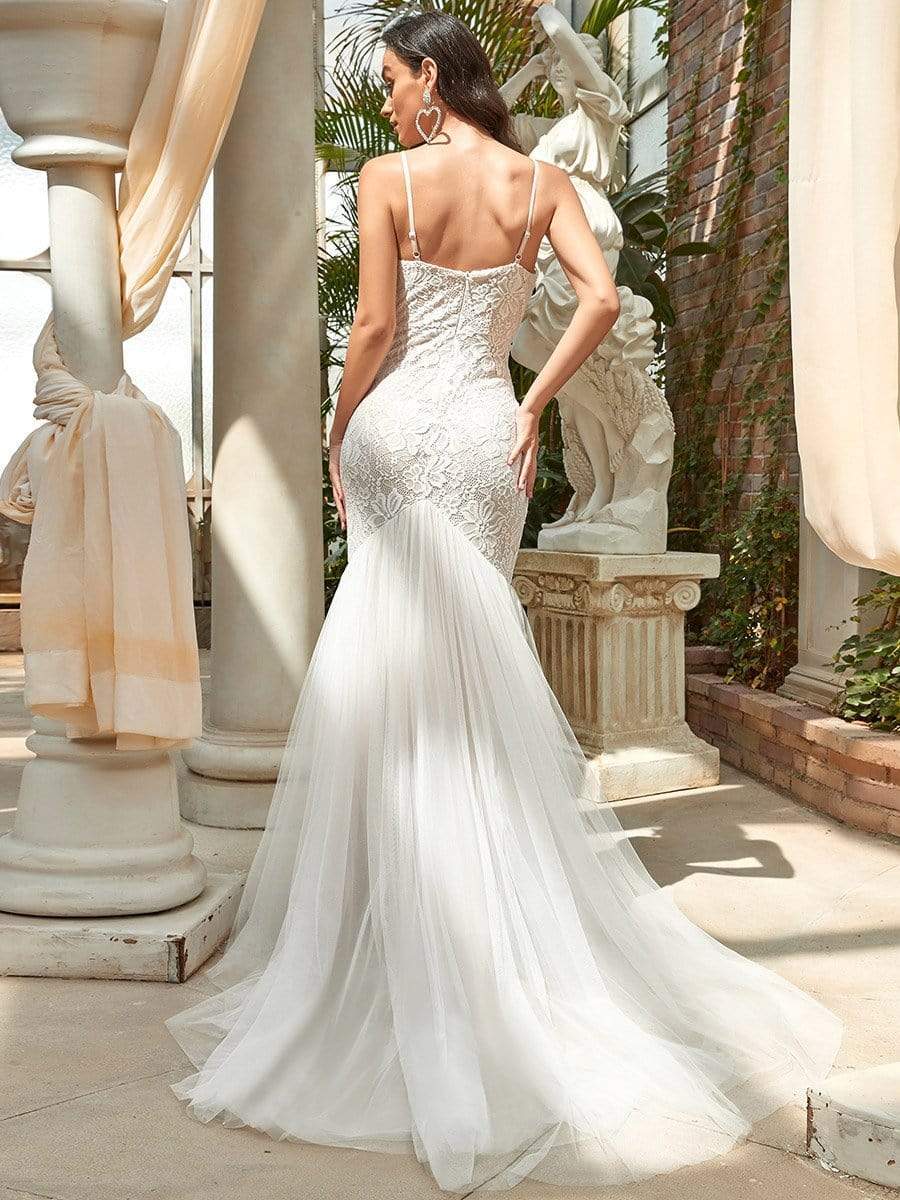 Color=Cream | Sweetheart Spaghetti Strap Mermaid Wedding Dress-Cream 2