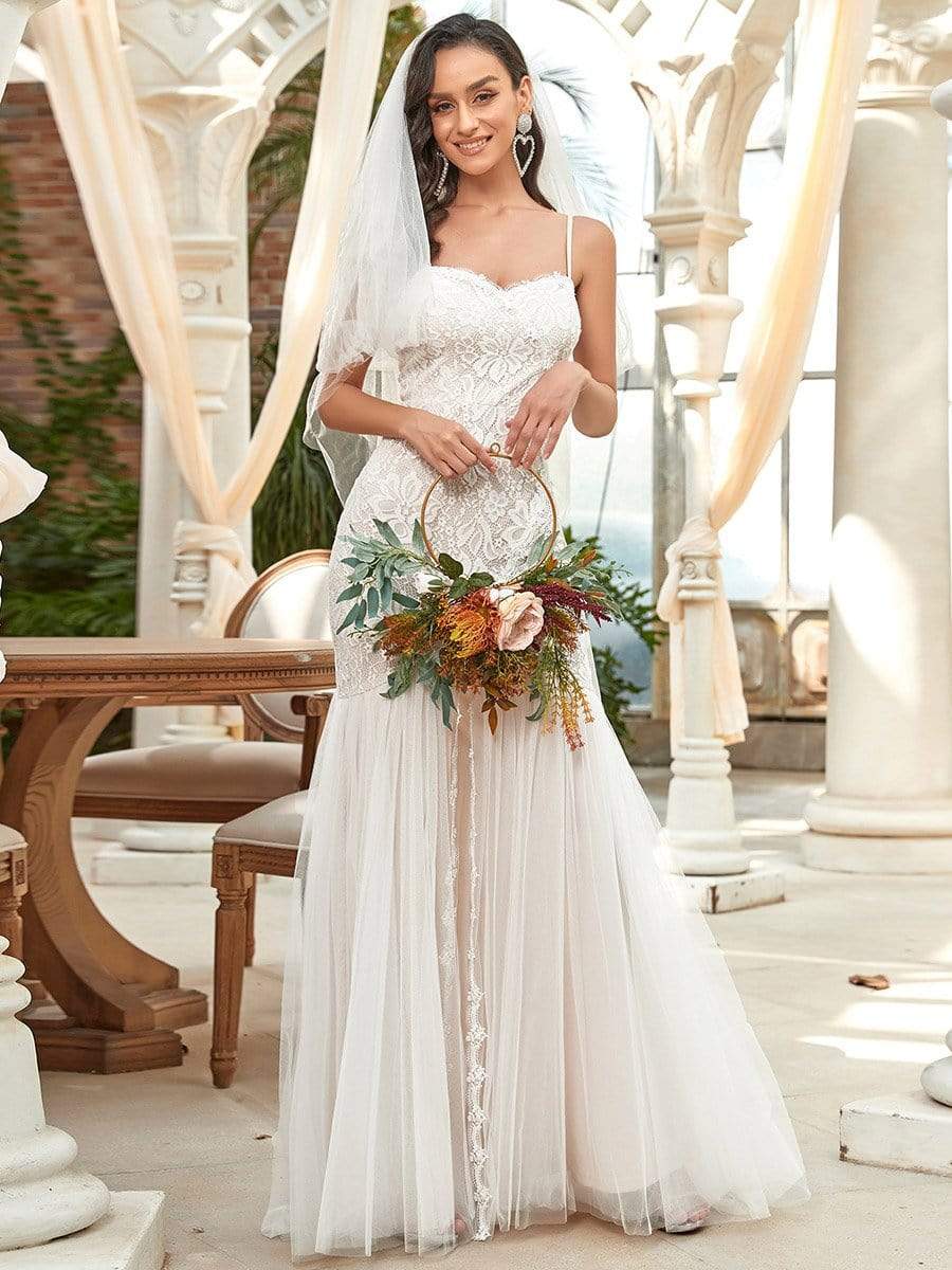 Color=Cream | Sweetheart Spaghetti Strap Mermaid Wedding Dress-Cream 3