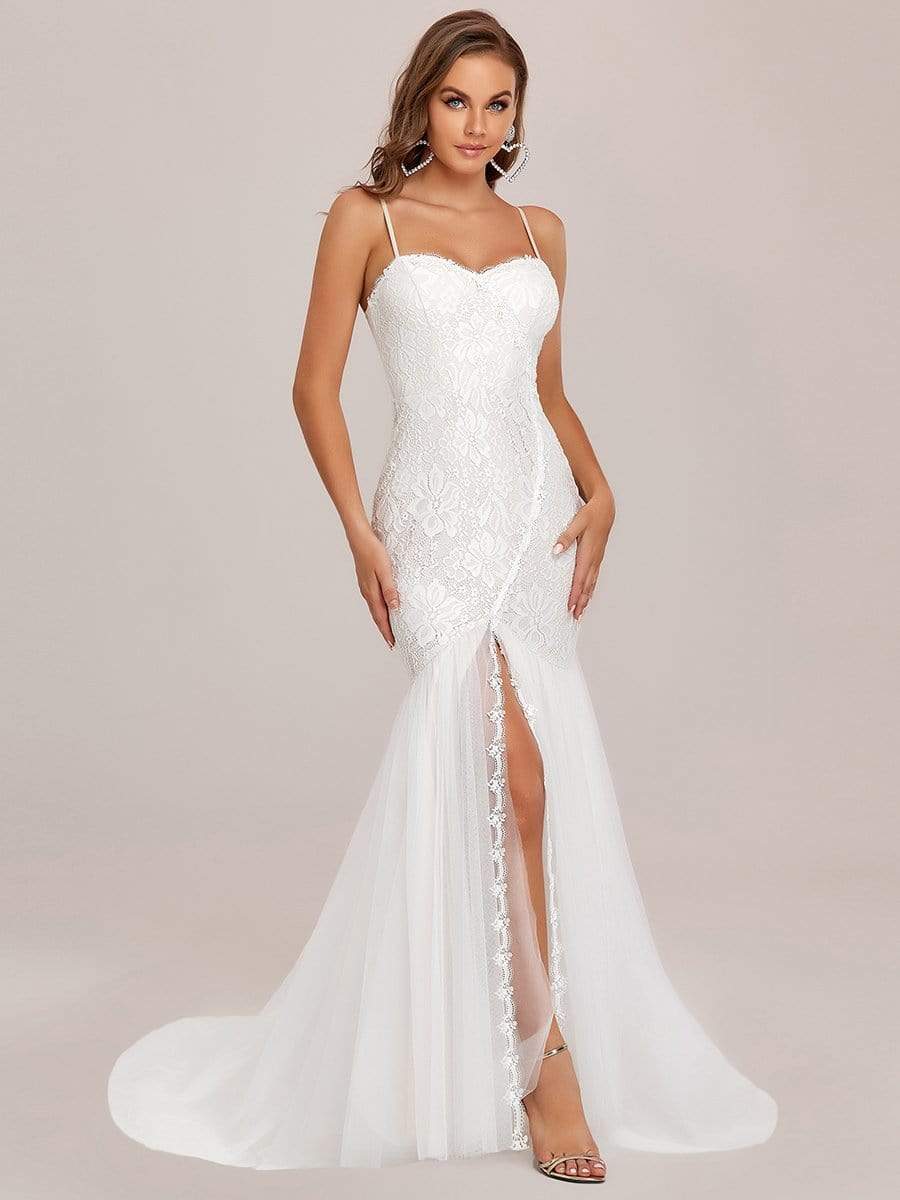 Color=Cream | Sweetheart Spaghetti Strap Mermaid Wedding Dress-Cream 5