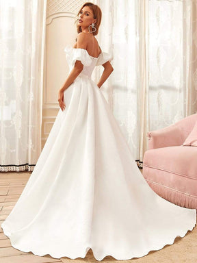 Color=Cream | Off Shoulders Puff Sleeves Princess Wedding Dress-Cream 3