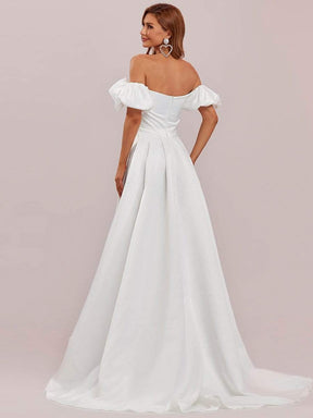 Color=Cream | Off Shoulders Puff Sleeves Princess Wedding Dress-Cream 5