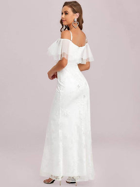 Color=White | Cold Shoulder Ruffle Slit Wedding Dress-White 6