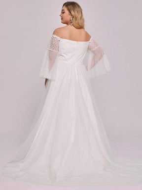 Color=Cream | Plus Size Off Shoulder Sweetheart Floor Length Wedding Dress-Cream 5