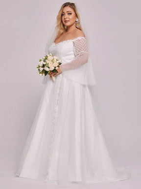 Color=Cream | Plus Size Off Shoulder Sweetheart Floor Length Wedding Dress-Cream 3