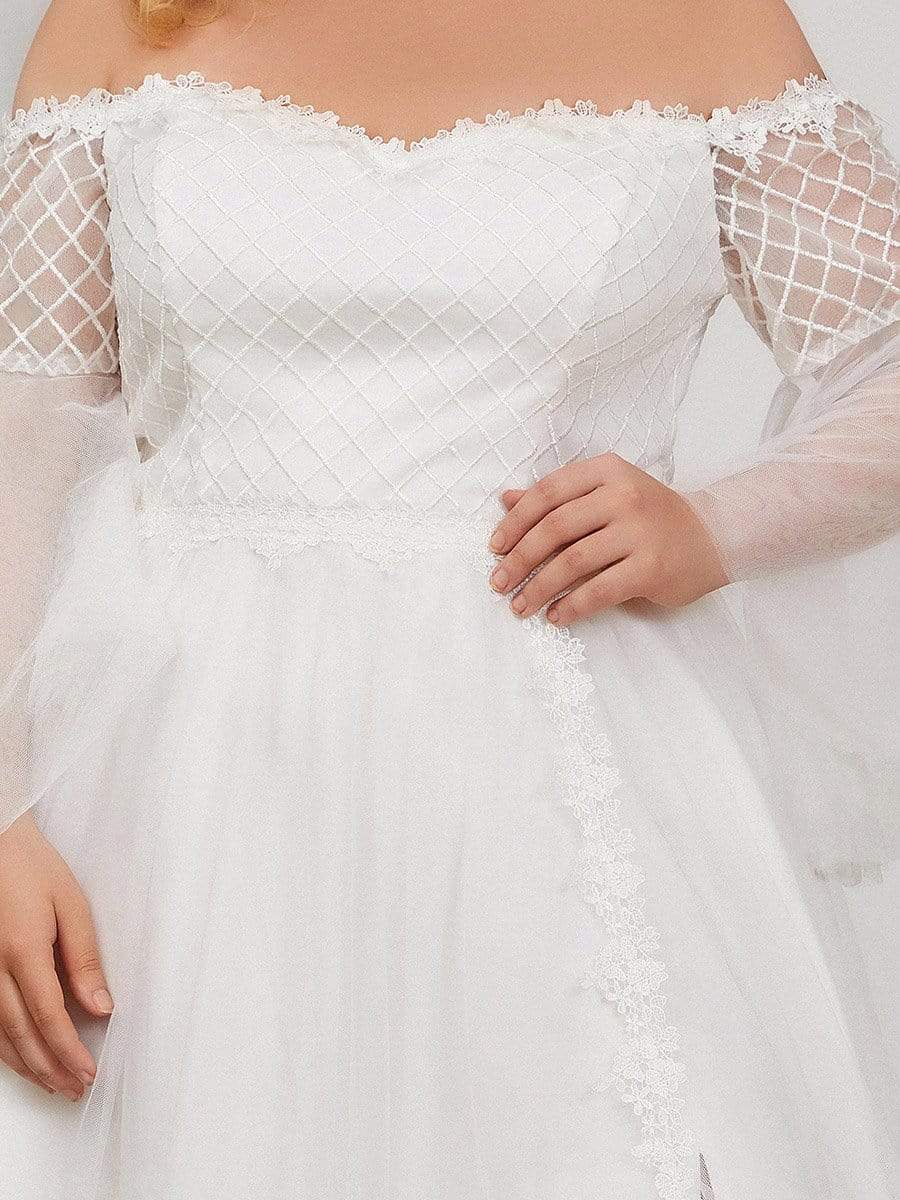 Color=Cream | Plus Size Off Shoulder Sweetheart Floor Length Wedding Dress-Cream 4