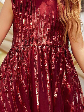 Color=Burgundy | Gorgeous Long Tulle Flower Girl Dress With Sequin Decorations-Burgundy 5