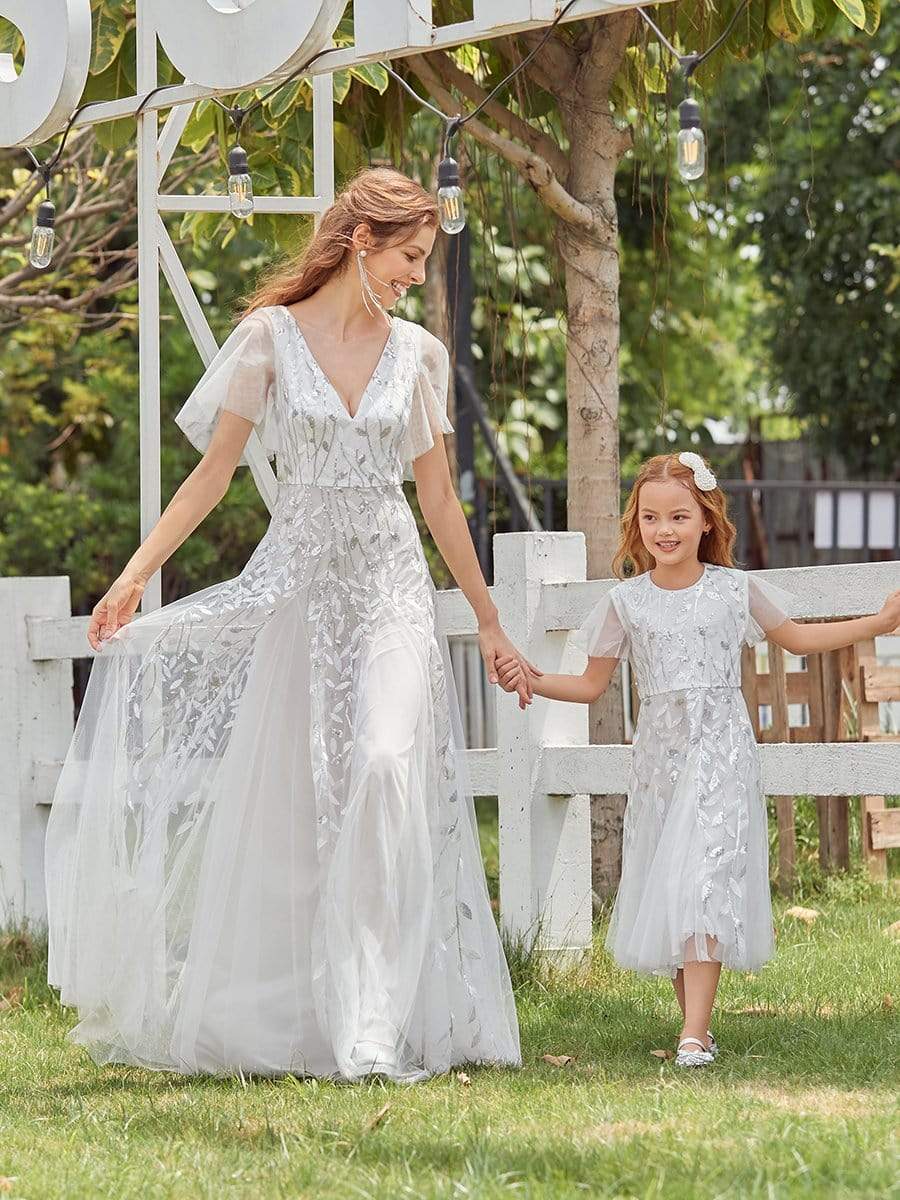 Color=White | Fancy Round Neck Tulle Flower Girl Dress With Sequin-White 6