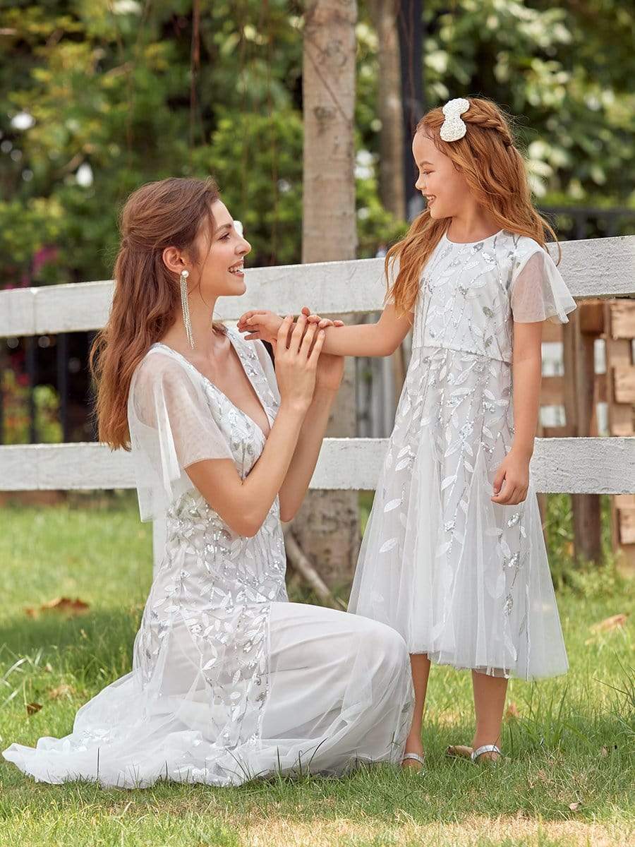 Color=White | Fancy Round Neck Tulle Flower Girl Dress With Sequin-White 8