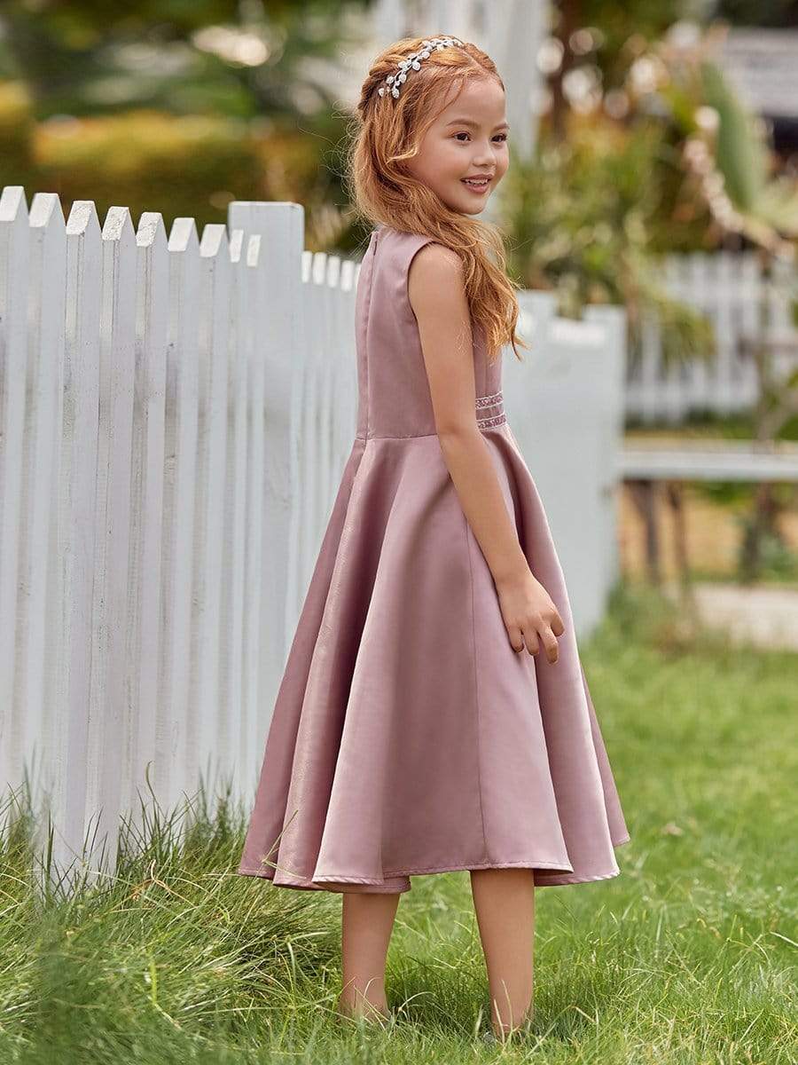 Color=Purple Orchid | Simple Flower Girl Dresses For Wedding With Round Neck-Purple Orchid 2