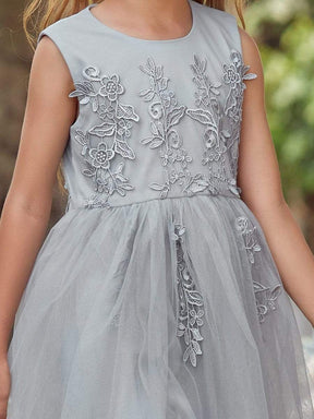 Color=Grey | Lovely A-Line Tulle Floral Appliqued Flower Girl Dress For Wedding-Grey 5