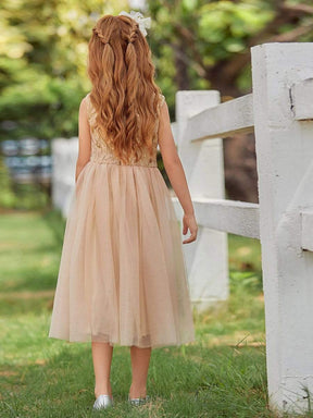 Color=Gold | Dainty Sleeveless Tulle Flower Girl Dress For Wedding With Sequin-Gold 2