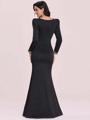 Color=Black | Bodycon Sweetheart Neckline Fishtail Evening Dress With Long Sleeves-Black 5