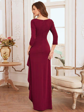 Color=Burgundy | Elegant Ruffled Asymmetric Pleated Waist Mother Of The Bride Dress-Burgundy 2