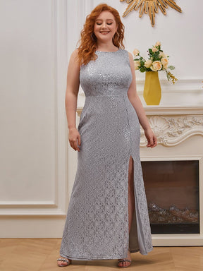 Color=Grey | Elegant Plus Size Maxi Lace Mother Of Bride Dress With High Split-Grey 1