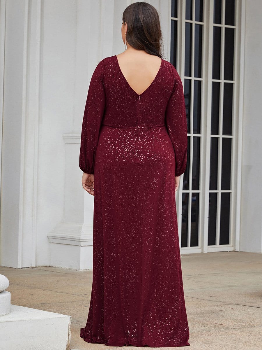 Color=Burgundy | Sexy V Neck Split Maxi Mother Of The Bridesmaid Dress-Burgundy 2