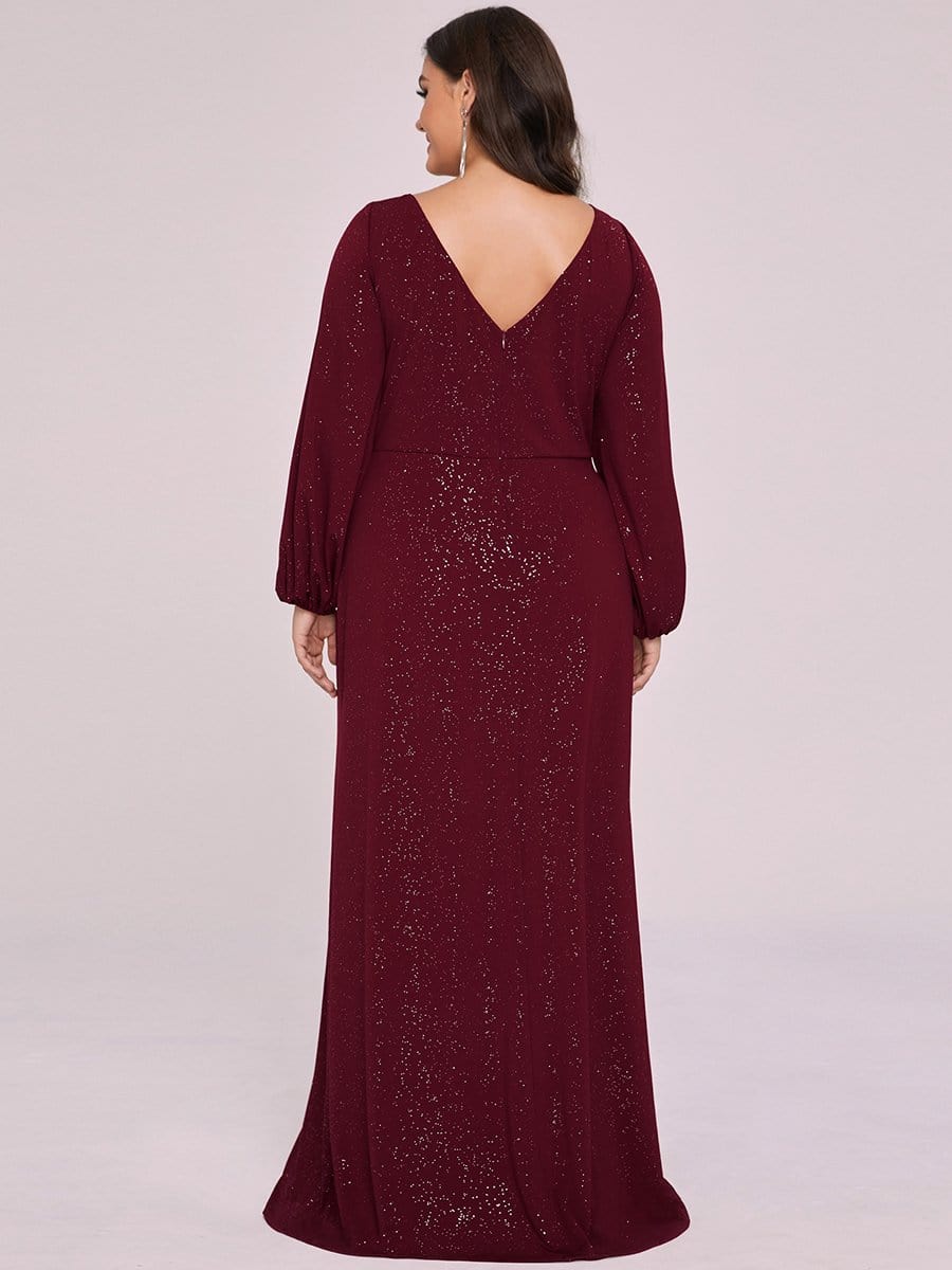 Color=Burgundy | Sexy V Neck Split Maxi Mother Of The Bridesmaid Dress-Burgundy 5