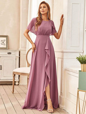 Easy Flow Ruffled Sleeve A-line Front Slit Mother Dress