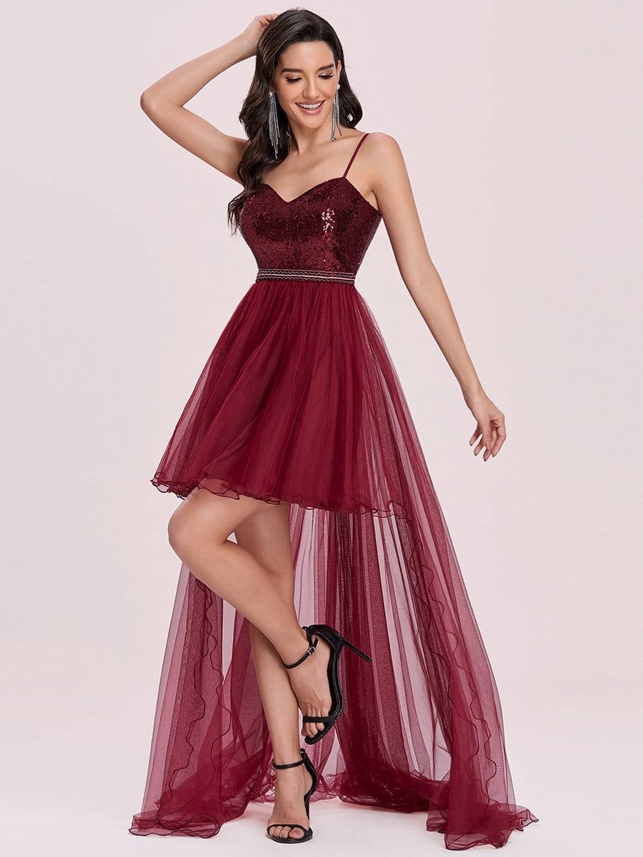 Color=Burgundy | Fancy A-Line Tulle High Low Hem Prom Dress-Burgundy 6