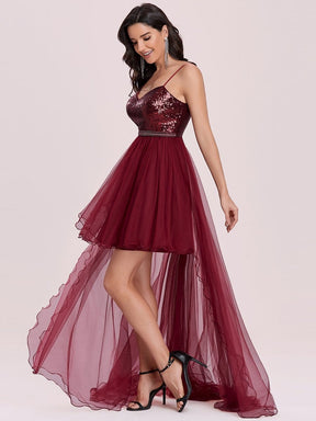 Color=Burgundy | Fancy A-Line Tulle High Low Hem Prom Dress-Burgundy 7