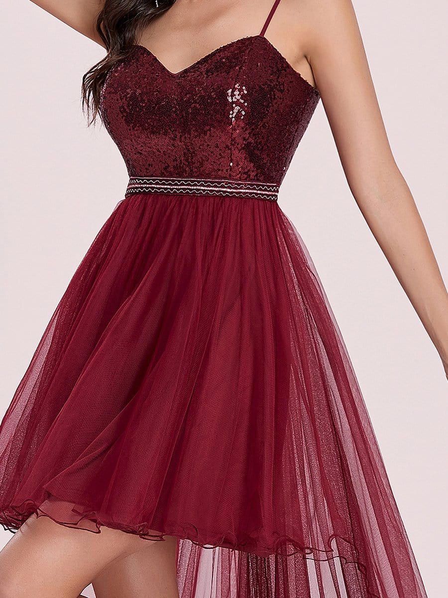 Color=Burgundy | Fancy A-Line Tulle High Low Hem Prom Dress-Burgundy 8
