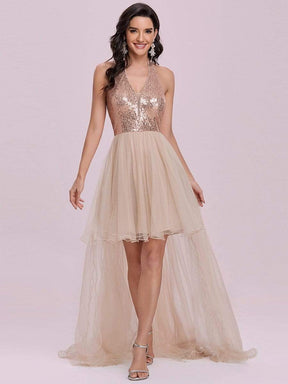 Color=Rose Gold | Fancy Asymmetric Halter Neck Sequin Tulle Prom Dress-Rose Gold 4