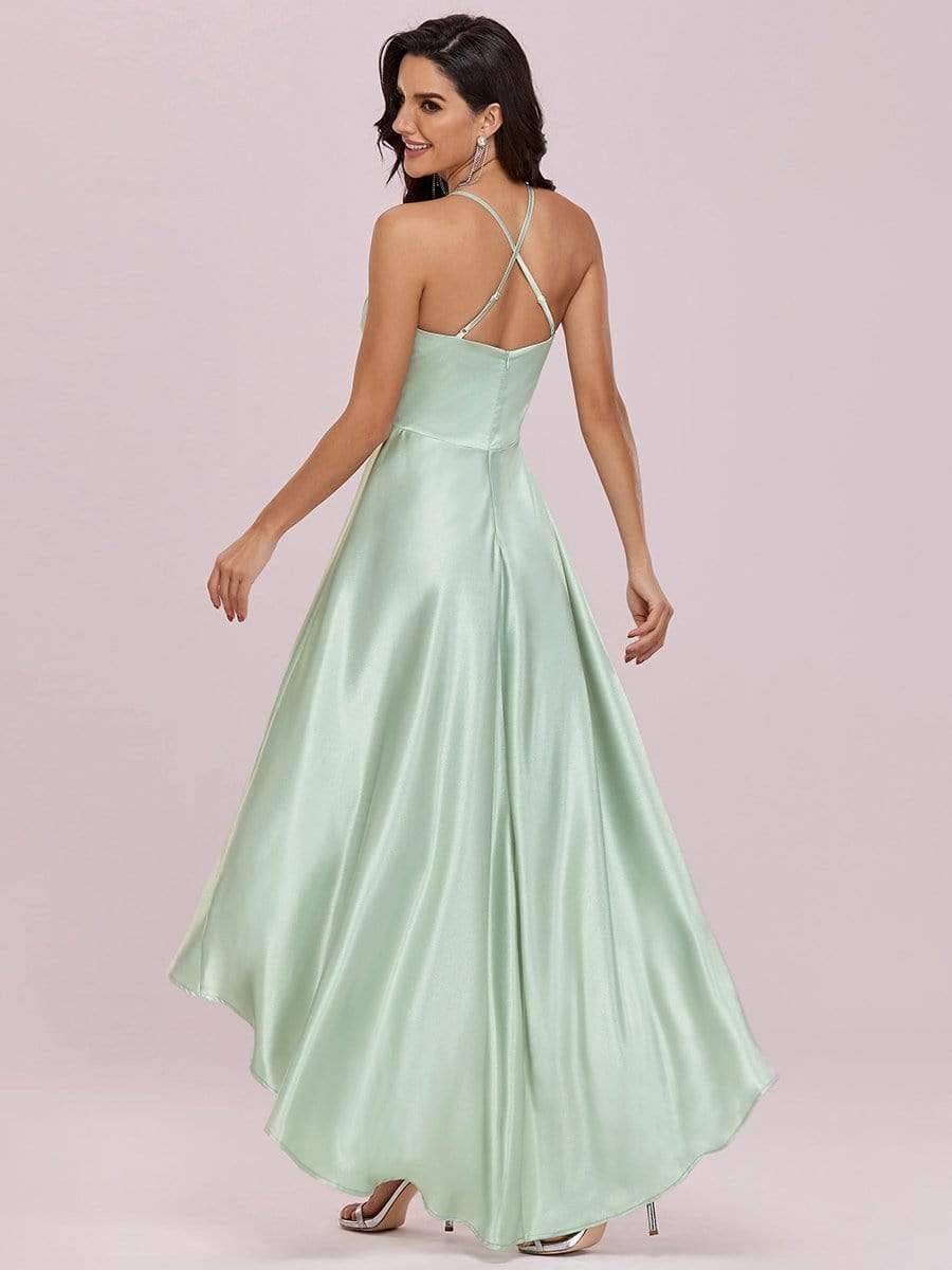 Fancy Satin Prom Dress | Maxi High-Low Sleeveless Dresses