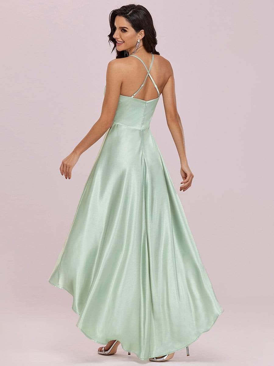 Color=Mint Green | Soft Halter Open Back High Low Bridesmaid Dress-Mint Green 5