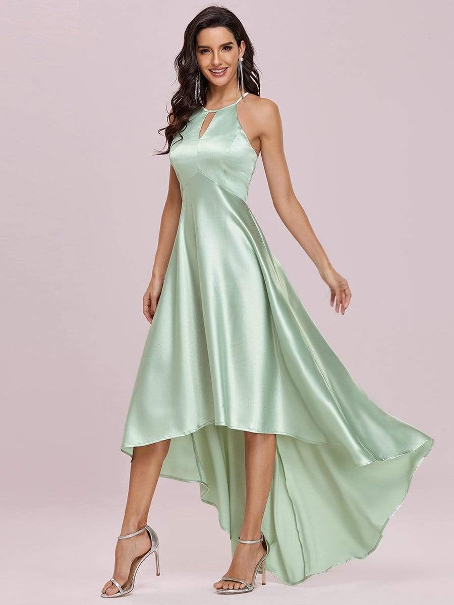 Fancy Satin Prom Dress | Maxi High-Low Sleeveless Dresses