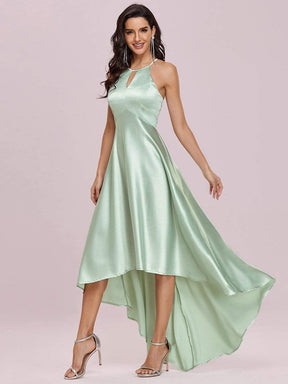 Color=Mint Green | Soft Halter Open Back High Low Bridesmaid Dress-Mint Green 6