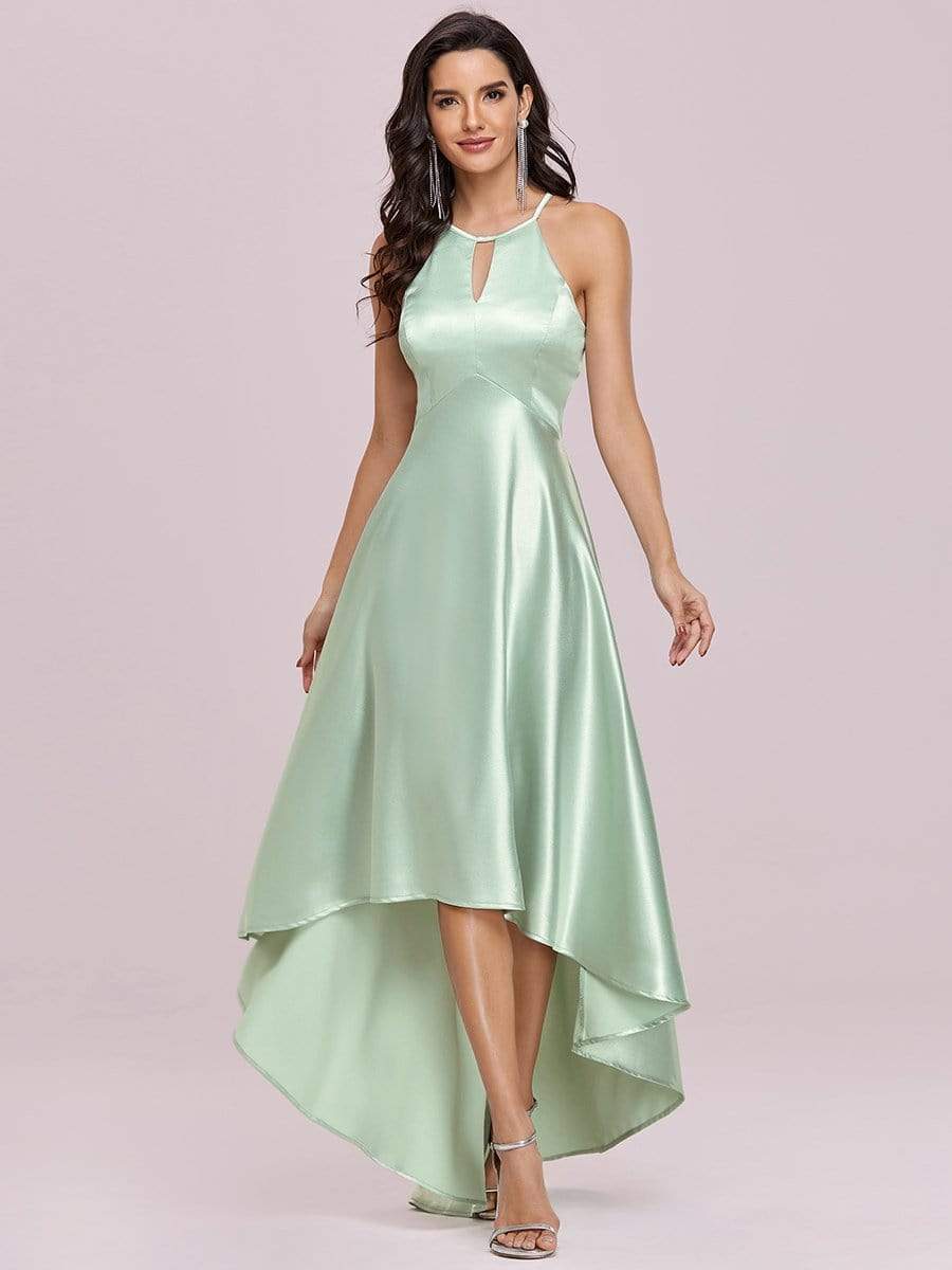 Color=Mint Green | Soft Halter Open Back High Low Bridesmaid Dress-Mint Green 7