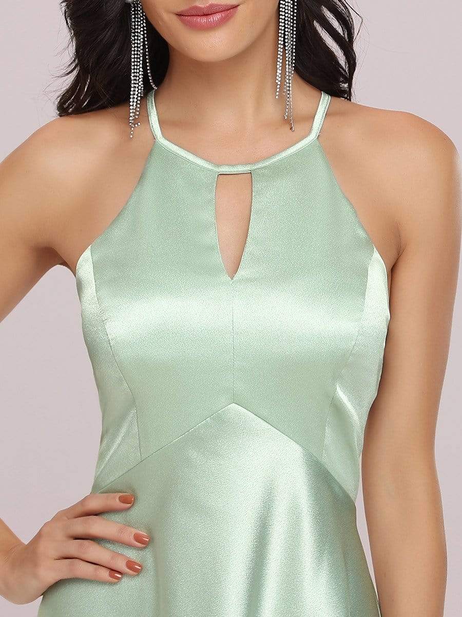 Color=Mint Green | Soft Halter Open Back High Low Bridesmaid Dress-Mint Green 8