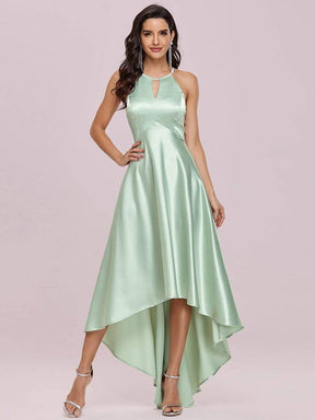 Color=Mint Green | Soft Halter Open Back High Low Bridesmaid Dress-Mint Green 4