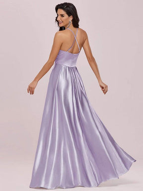 Color=Lavender | Romantic Halter Neck High Low Pleated Bridesmaid Dress-Lavender 5