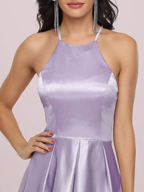Color=Lavender | Romantic Halter Neck High Low Pleated Bridesmaid Dress-Lavender 3