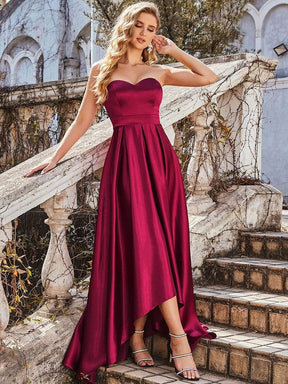 Color=Burgundy | Sweetheart Neck Strapless Prom Dress With Asymmetrical Hem-Burgundy 1