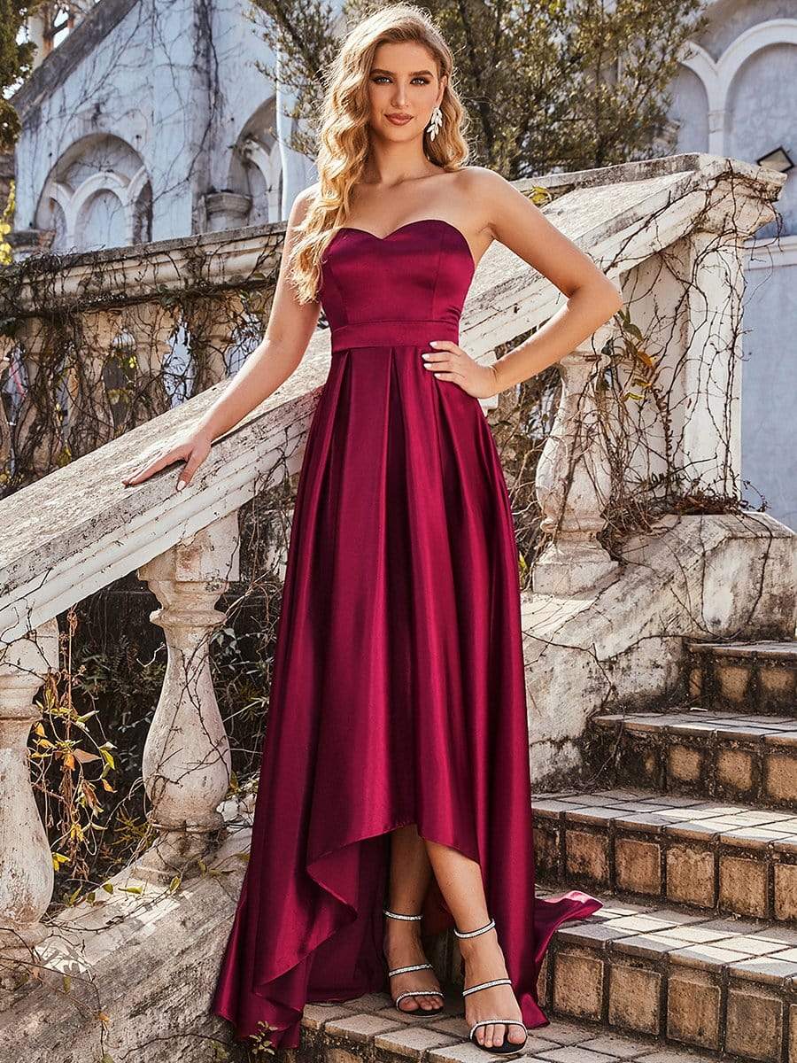 Color=Burgundy | Sweetheart Neck Strapless Prom Dress With Asymmetrical Hem-Burgundy 2