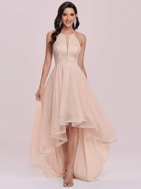 Color=Blush | High-Low A-Line Tulle Prom Dress With Halter Round Neck-Blush 4