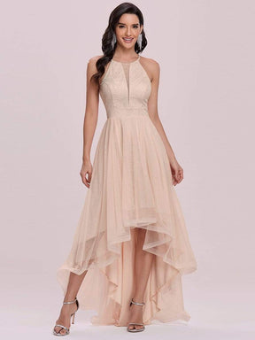 Color=Blush | High-Low A-Line Tulle Prom Dress With Halter Round Neck-Blush 5