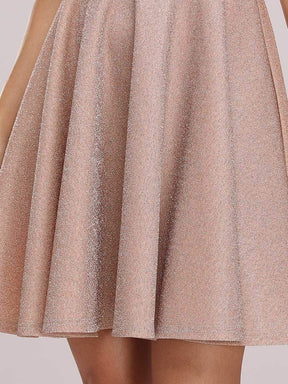 Color=Blush | Shiny Spaghetti Strap Short A Line Prom Dress-Blush 8