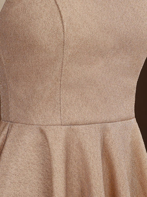 Color=Blush | Shimmery Above Knee Open Back Prom Dress -Blush 3