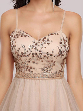 Color=Blush | Spaghetti Straps Sweetheart Sequin Short Tulle Prom Dress-Blush 8