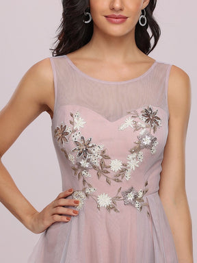 Color=Pink | Sleeveless Round Neck See-Through Floral Prom Dresses-Pink 7