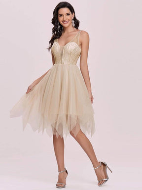 Color=Gold | Asymmetrical Deep V-neck Sleeveless Tulle Prom Dress-Gold 7