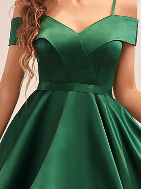Color=Dark Green | Vintage Cold Shoulder Pleated Short Prom Dress-Dark Green 4