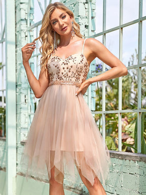 Color=Blush | Hot Sweetheart Spaghetti Strap Floral Paillette Zig Zag Prom Dress-Blush 1