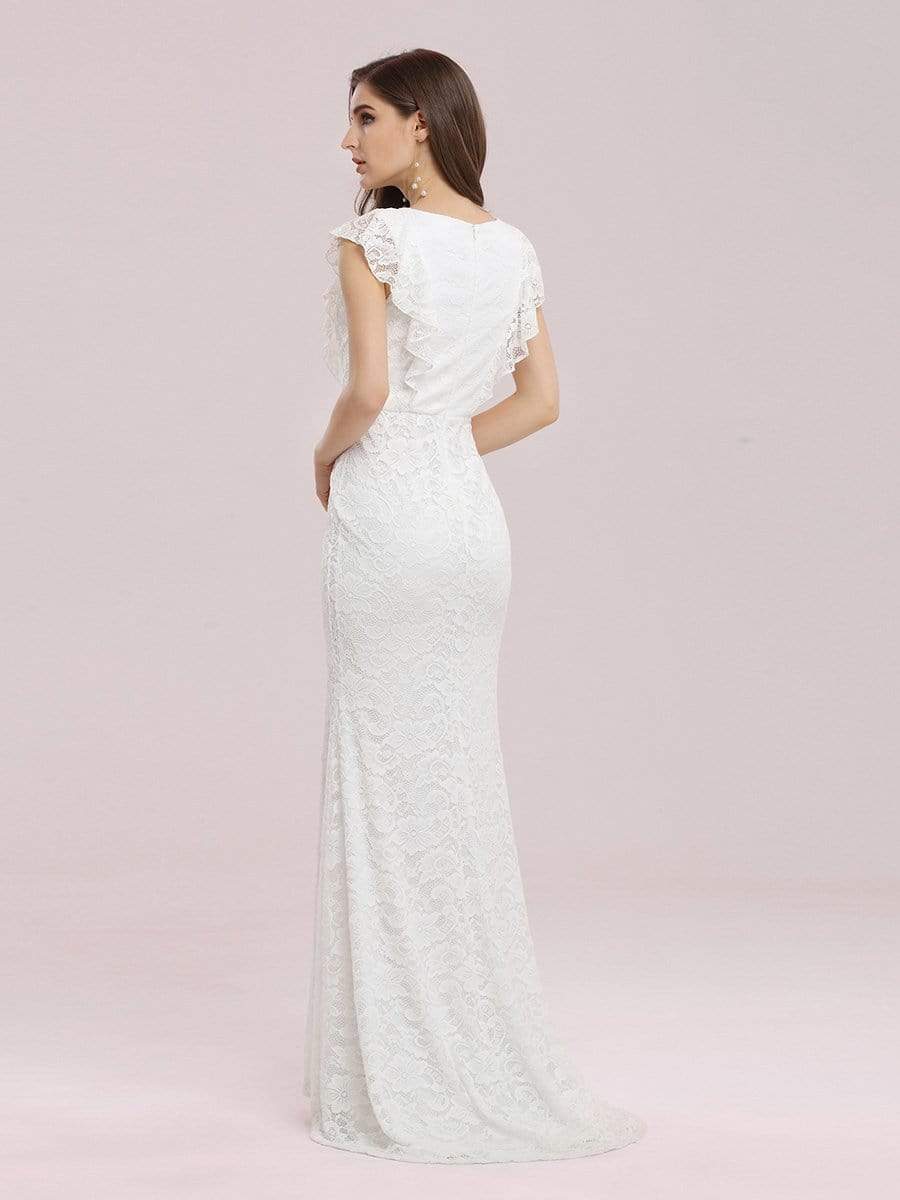 Color=Cream | Women'S Elegant Maxi Fishtail Lace Wedding Dress-Cream 3