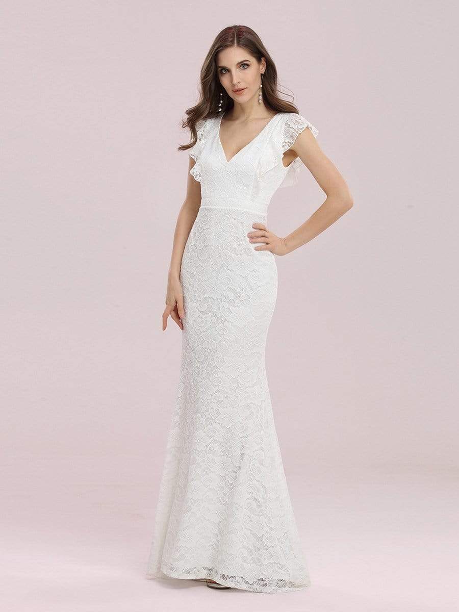 Color=Cream | Women'S Elegant Maxi Fishtail Lace Wedding Dress-Cream 1