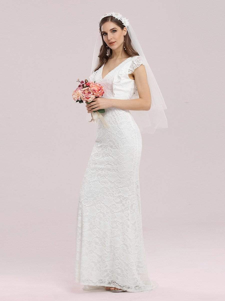 Color=Cream | Women'S Elegant Maxi Fishtail Lace Wedding Dress-Cream 4